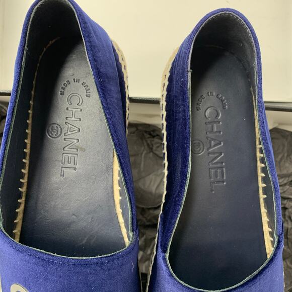 Chanel Velvet Espadrilles Slip on Blue Velvet Womens Size 39 - Picture 8 of 9